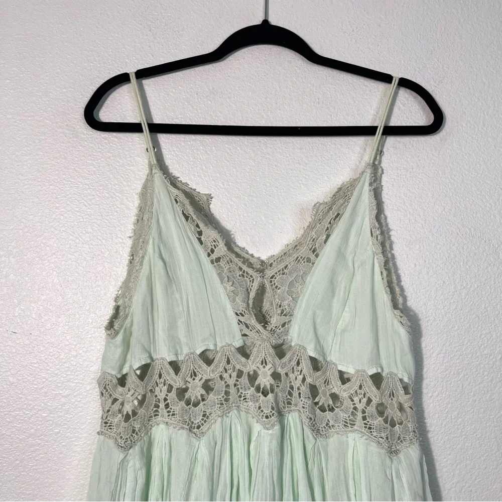 Free People Ilektra Mini Slip Babydoll Dress Large in Mint Green Boho Fairy